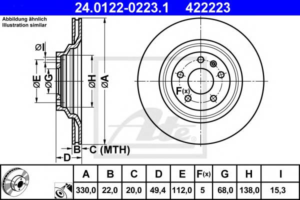 ATE 24.0122-0223.1 Тормозной диск