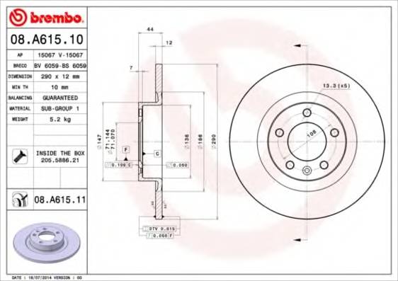 BREMBO 08.A615.11 Тормозной диск