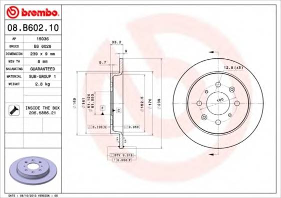 BREMBO 08.B602.10 Тормозной диск
