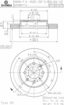 BREMBO 09.9591.10 Гальмівний диск