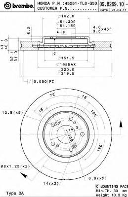 BREMBO 09.B269.10 Тормозной диск