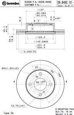 BREMBO 09.B492.10 Тормозной диск