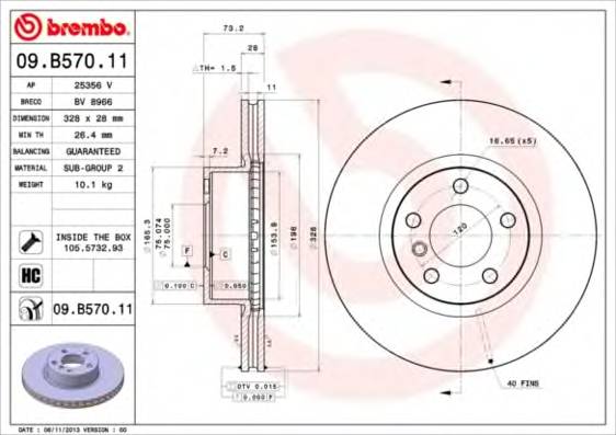 BREMBO 09.B570.11 Тормозной диск