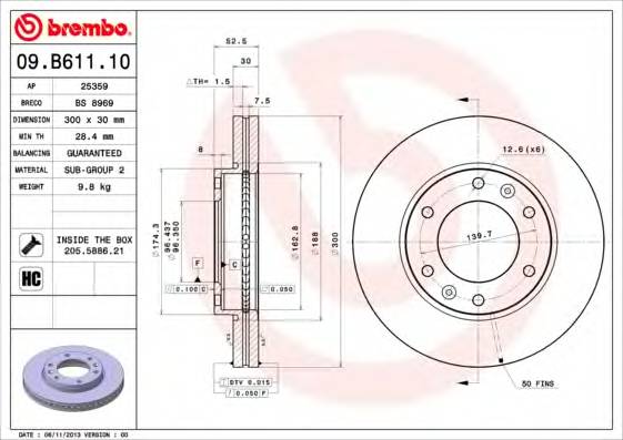 BREMBO 09.B611.10 Тормозний диск