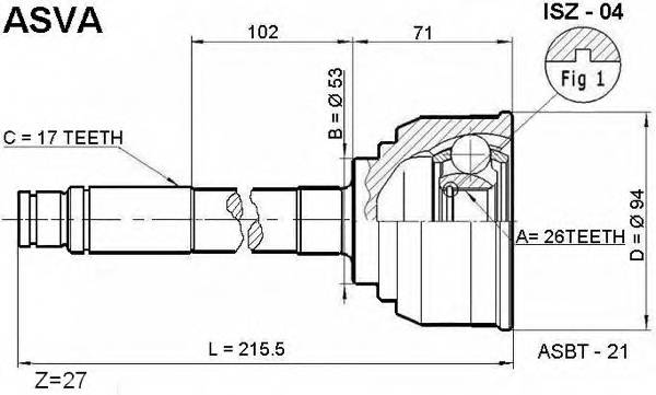 ASVA ISZ04 ШРУС ЗОВНІШНИЙ 26x53x17