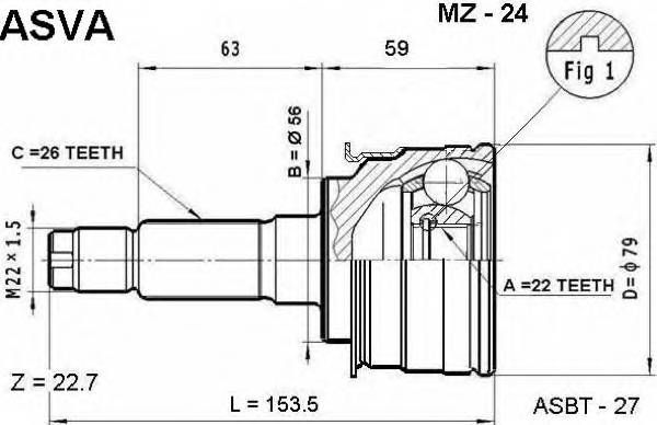 ASVA MZ24 ШРУС НАРУЖНЫЙ 22X56X26