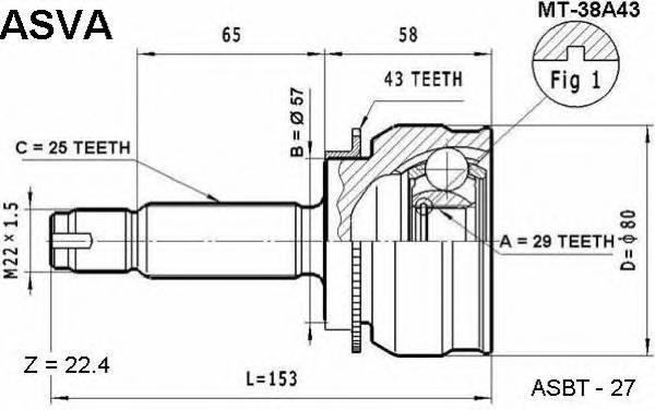 ASVA MT38A43 ШРУС НАРУЖНЫЙ 29X57X25