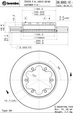 BREMBO 09.B063.10 Тормозной диск