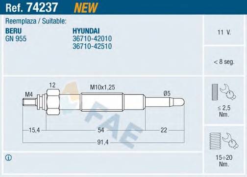 FAE 74237 Свеча накаливания