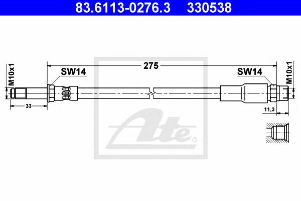 ATE 83.6113-0276.3 Тормозной шланг