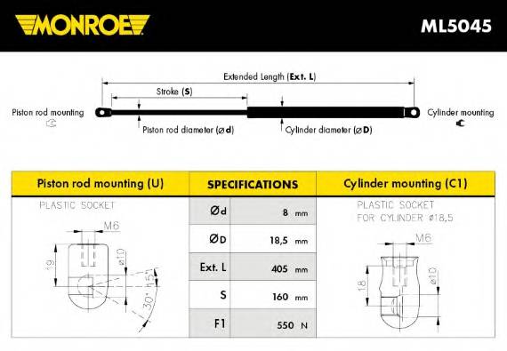 MONROE ML5045 Газовая пружина, крышка