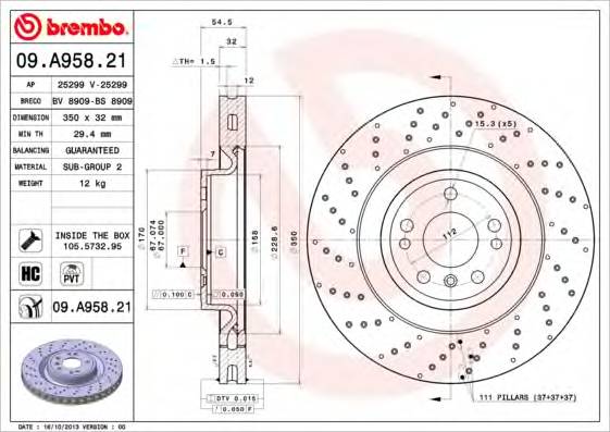 BREMBO 09A95821 TARCZA HAM. ML