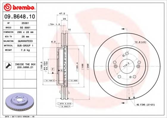 BREMBO 09.B648.10 Тормозний диск