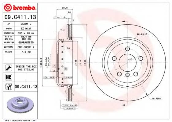 BREMBO 09C41113 TARCZA HAMULC. BMW