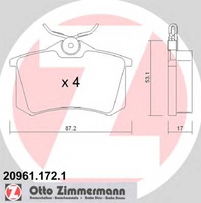 ZIMMERMANN 20961.172.1 Комплект гальмівних колодок,