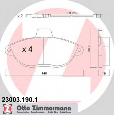 ZIMMERMANN 23003.190.1 Комплект тормозных колодок,