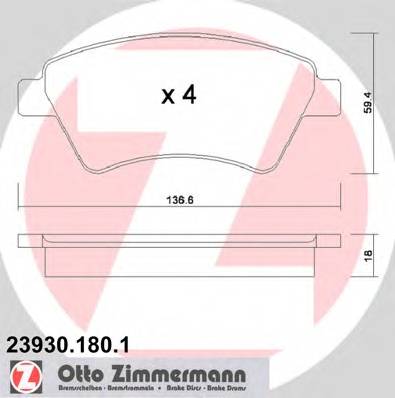 ZIMMERMANN 23930.180.1 Комплект гальмівних колодок,