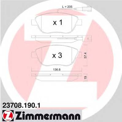 ZIMMERMANN 23708.190.1 Комплект гальмівних колодок,